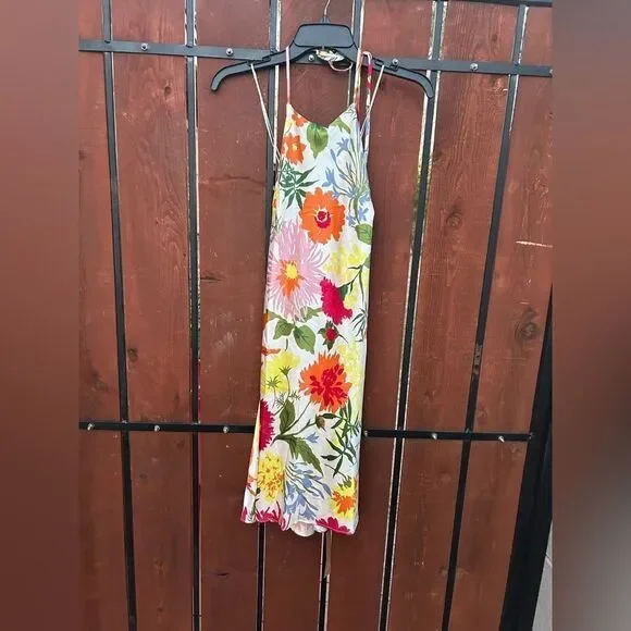 REFORMATION NWT Jennis Floral Silk Halter Mini Dress Low Back String Tie Large - Picture 2 of 10